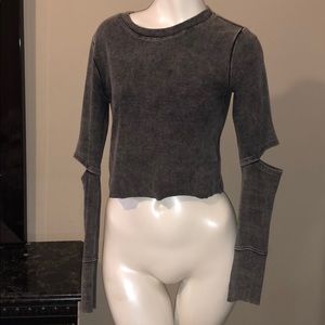 Grey long sleeved top with slit elblow